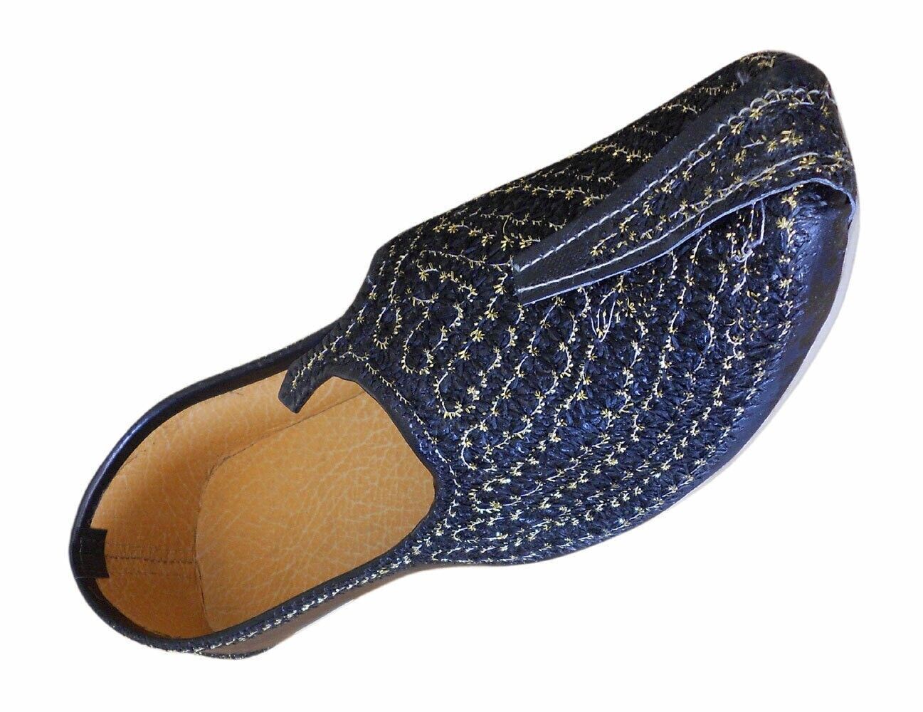 Men Shoes Indian Black Mojaries Wedding Khussa Jutties Loafers & Slip Ons Flip-Flops Flat US 6-8
