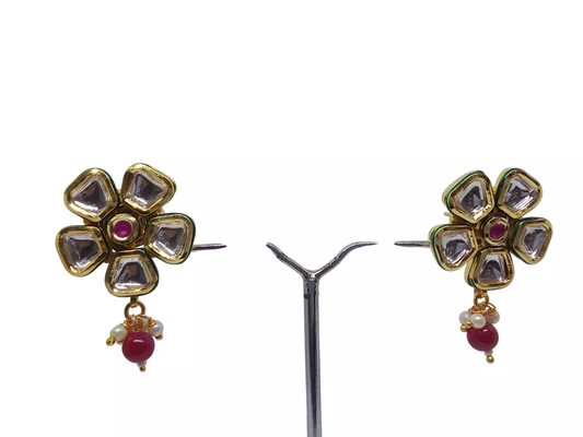 Women Bollywood Indian Gold Plated Kundan Polki Earrings Valentine's Day Gift By Kalra Creations