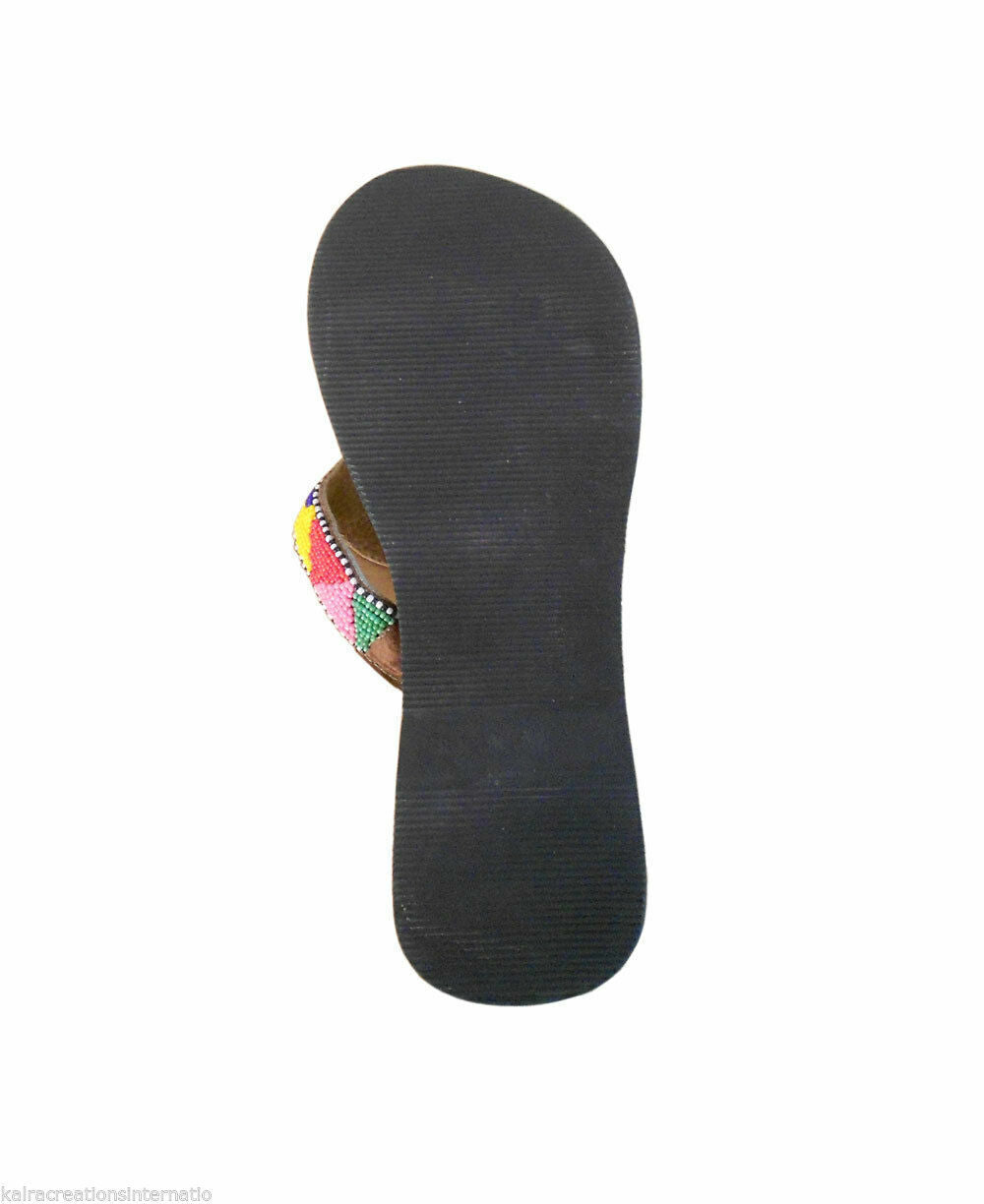 Women Slippers Traditional Jutties Camel Khussa Leather Ballerinas Mojaries Flip-Flops Flat US 7