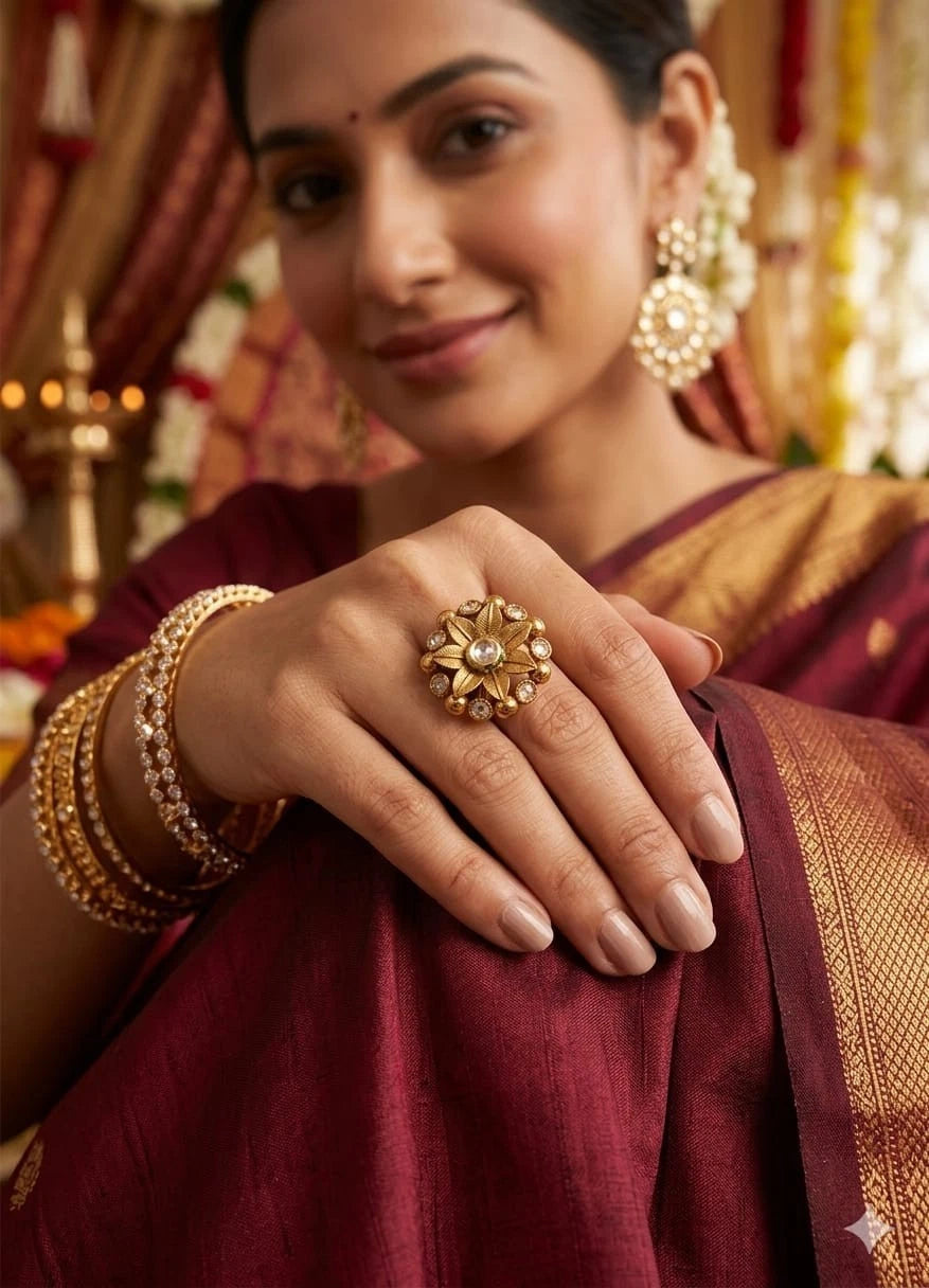 Women’s Stylish Polki Ring Adjustable Kundan Bridal Jewellery