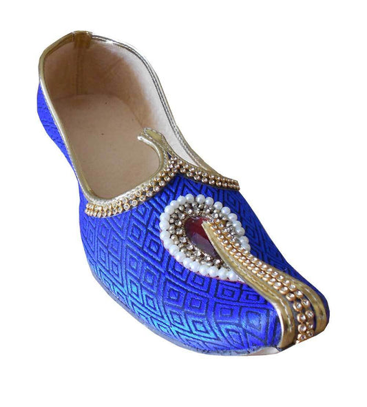 By Kalra Creations Men Shoes Leather Mojaries Blue Loafers & Slip Handmade Sherwani Jutties Flip-Flops Flat US 6-11