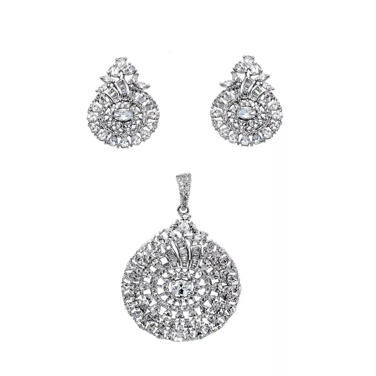 Women Pendant Earring Indian Bollywood Silver Plated White Cute Stones Copper