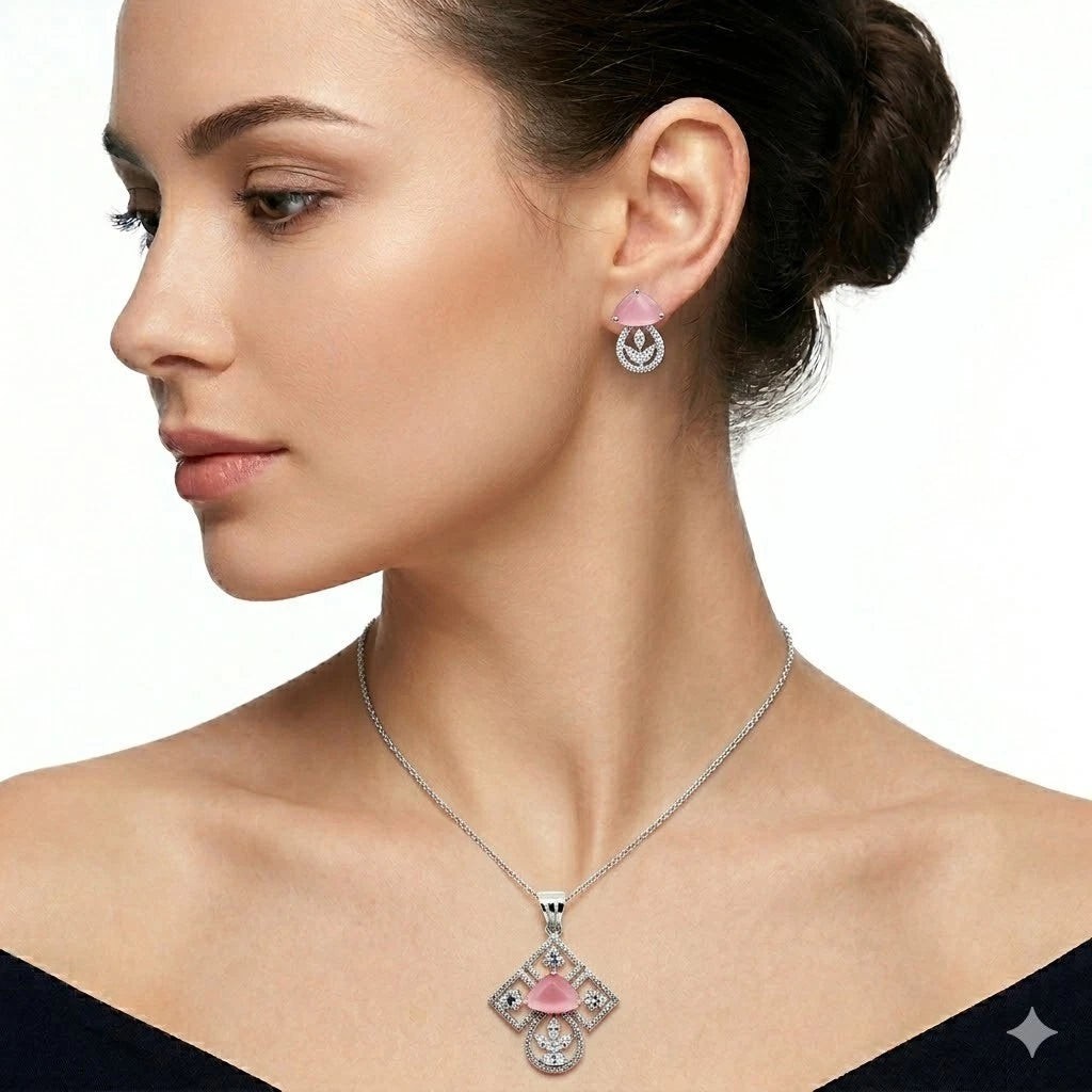 Women Silver Plated AD Copper Pendant Earring Tops