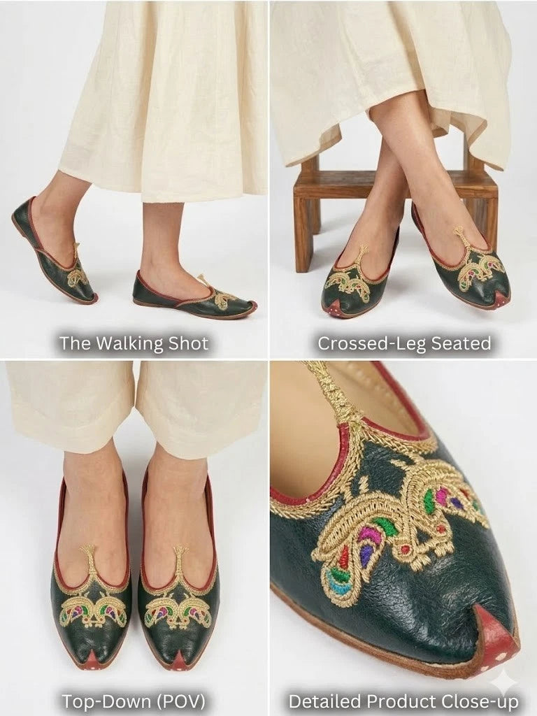 Handmade Bridal Khussa Black Ethnic Flats Mojari
