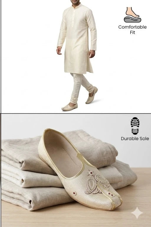Handmade Men’s Shoes Wedding Mojari Cream