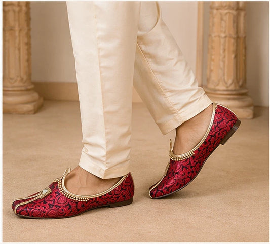 Sherwani Mojari Shoes for Groom Maroon Black