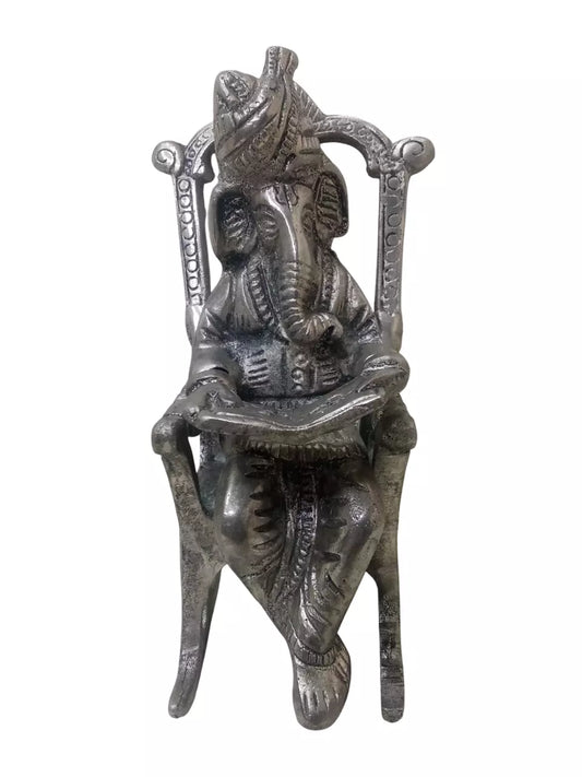 Lord Ganesha Reading Ramayana Statue Hindu God Ganesh Ganpati Sitting on Chair By Kalra Creations