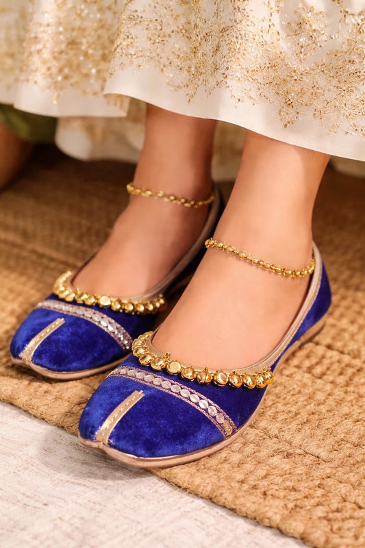 Handmade Bridal BlueJutti Ethnic Flats Mojari