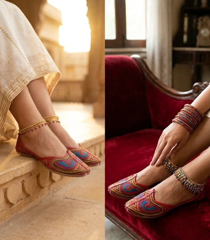 Women’s Wedding Mojari Multicolor Embroidered Flats Jutti