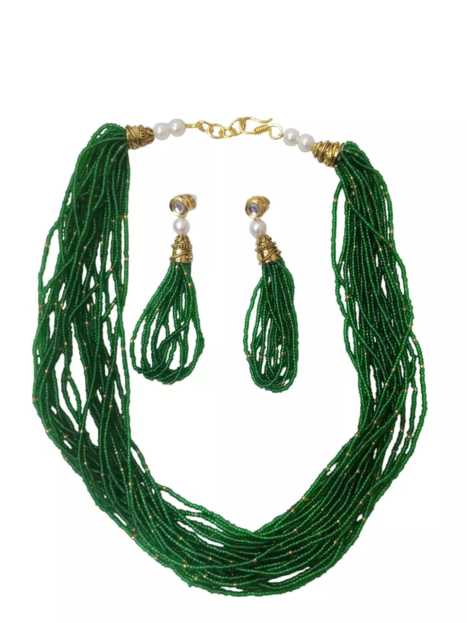 Women Gold Tone Wedding Pearls Necklace & Earring Set For Women