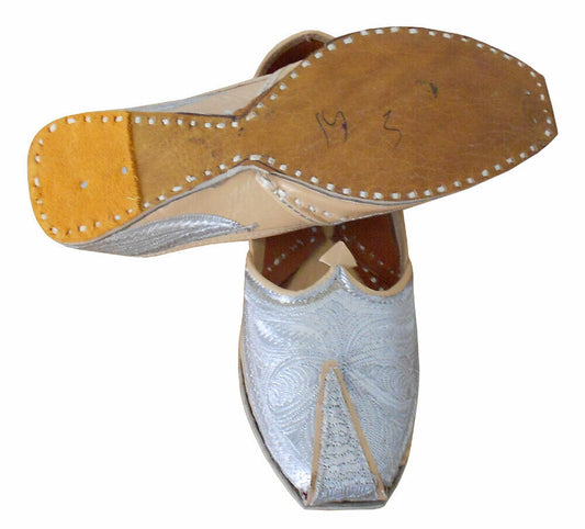 By Kalra Creations Men Shoes Indian Mojaries Leather Cream Wedding Khussa Loafers & Slip Ons Jutties Flip-Flops Flat US 7
