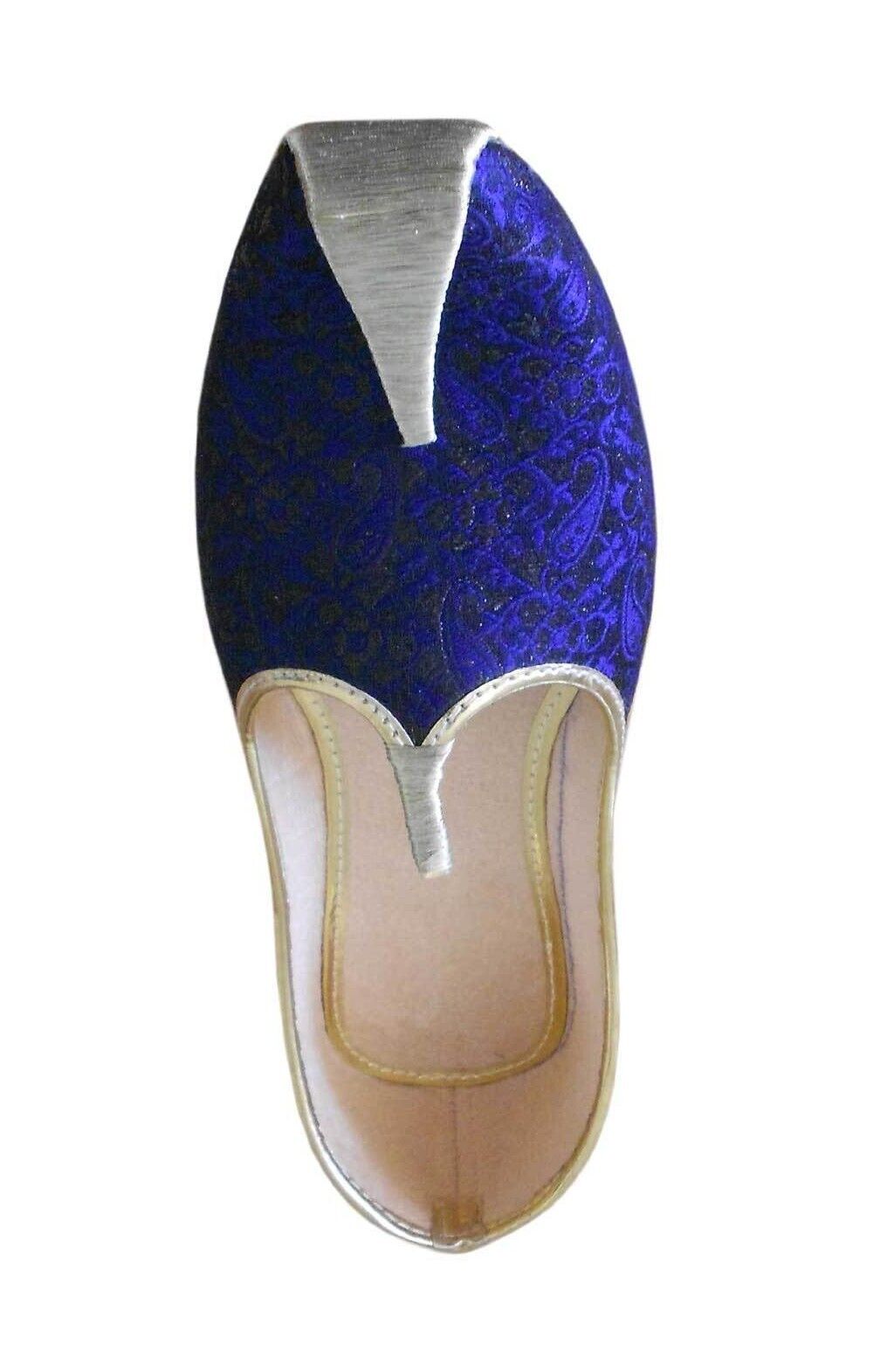Men Shoes Indian Sherwani Handmade Mojaries Punjabi Blue Leather Jutties Flip-Flops Flat US 6-10