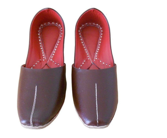 Men Shoes Indian Wedding Handmade Brown Leather Mojaries Punjabi Jutties Khussa Flip-Flops Flat US 9