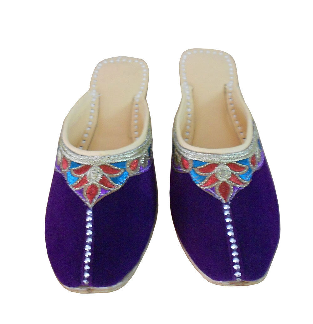 Women Slippers Traditional Handmade Indian Leather Purple Clogs Flat US 6-9