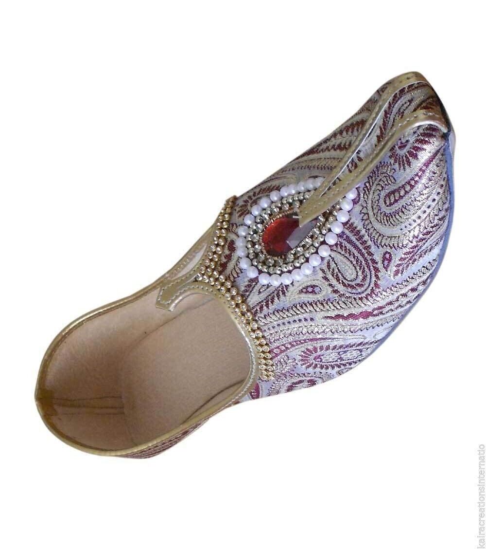 Men Shoes Indian Mojaries Wedding Sherwani Jutties Handmade Groom Khussa Mojaries Flip-Flops Flat US 6-9