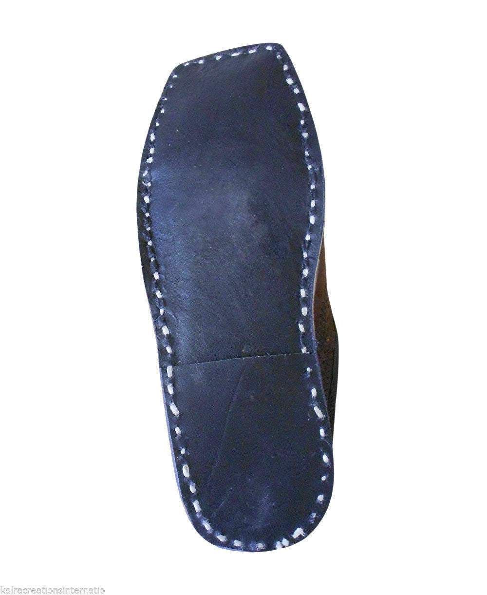 By Kalra Creations Men Slippers Shoes Indian Mojaries Handmade Khussa Leather Clogs Ethnic Brown Jutties Flip-Flops Flat US 8
