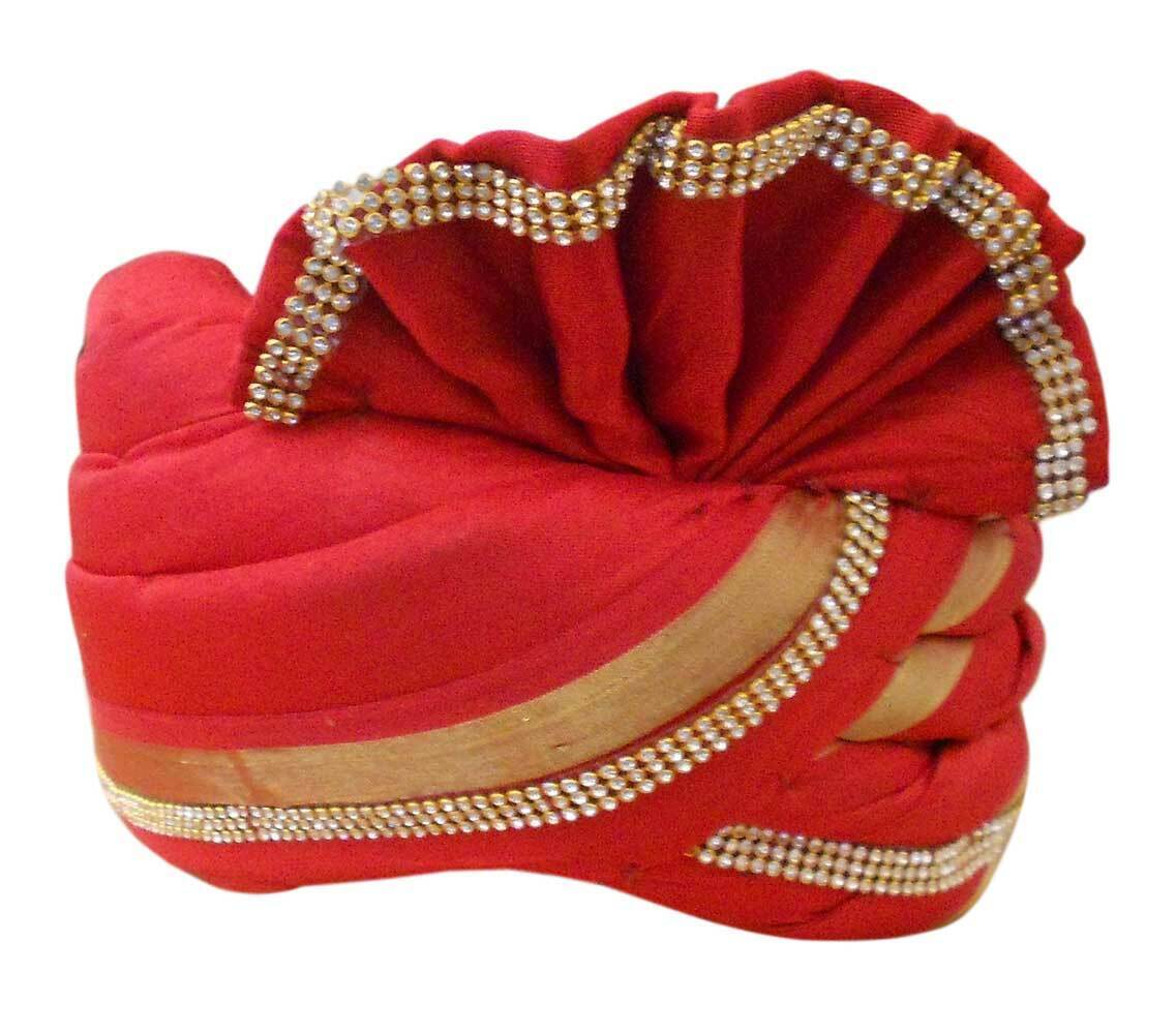 Men Hat Traditional Sherwani Pagri Handmade Safa Groom Red Turban Pag Top