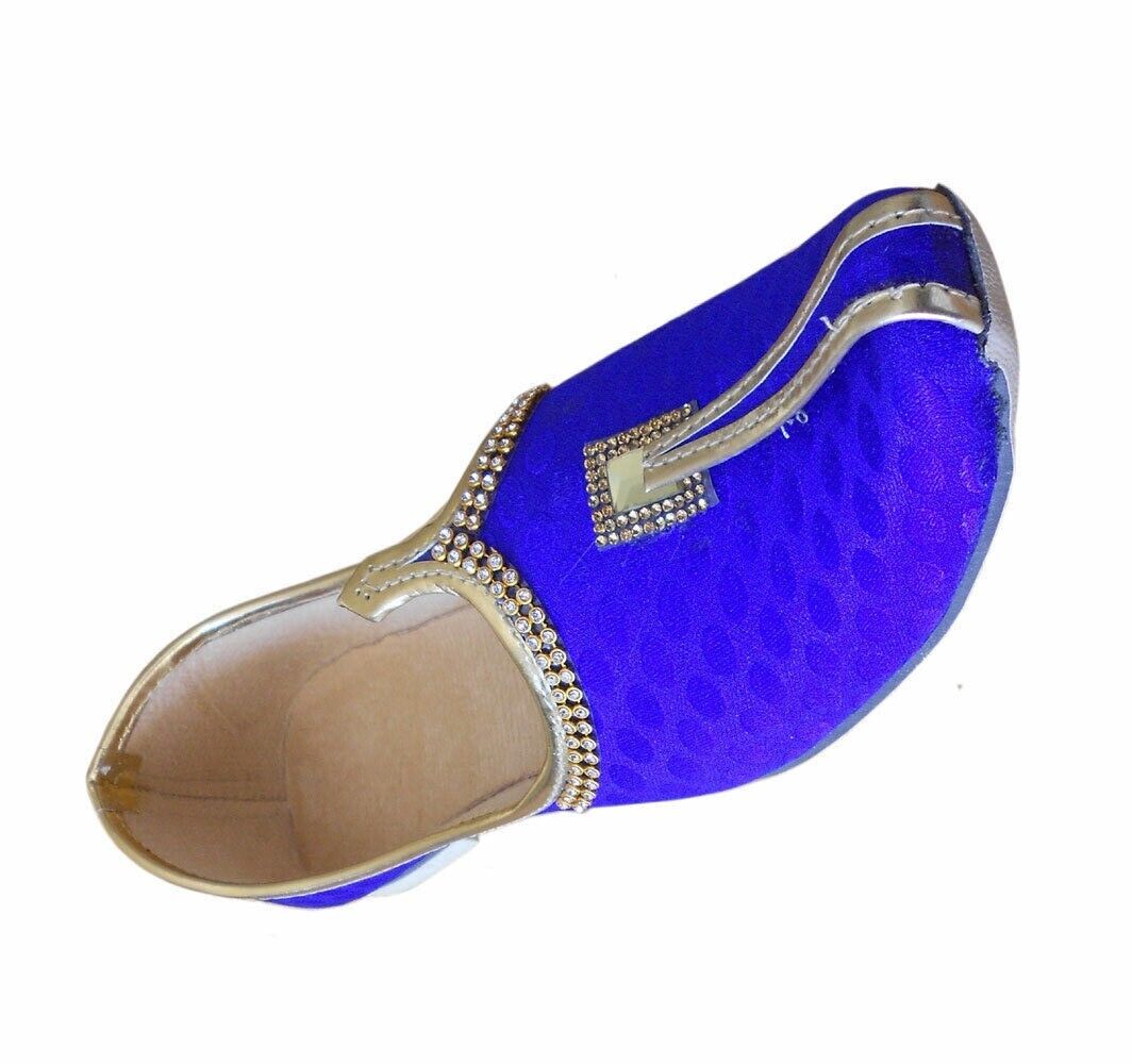 Men Shoes Wedding Indian Mojaries Blue Khussa Groom Jutties Loafers & Slip Ons Flip-Flops Flat US 6-9