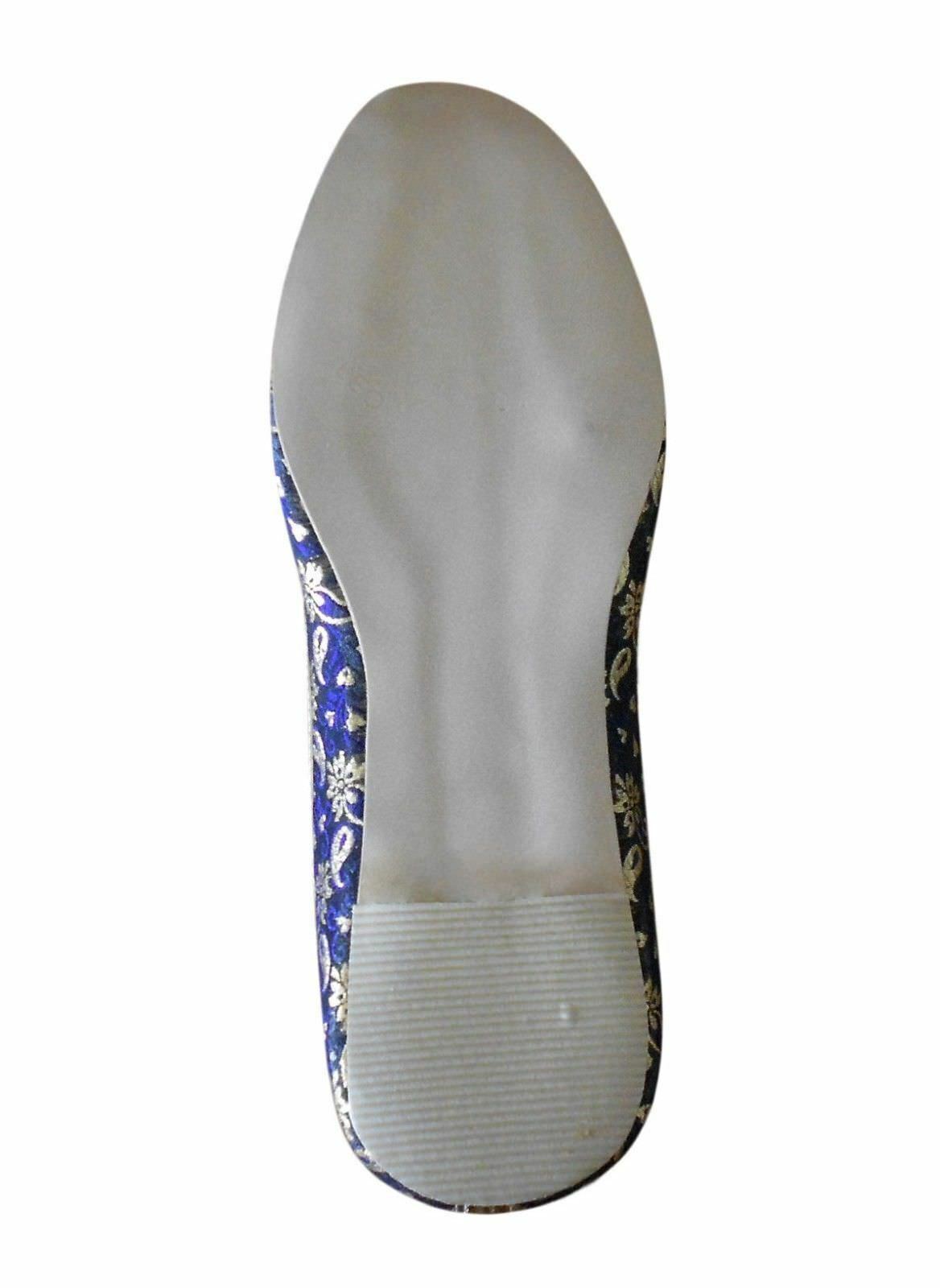 Men Shoes Wedding Mojaries Handmade Blue Golden Loafers & Slip Jutties Flip-Flops Flat US 6/7