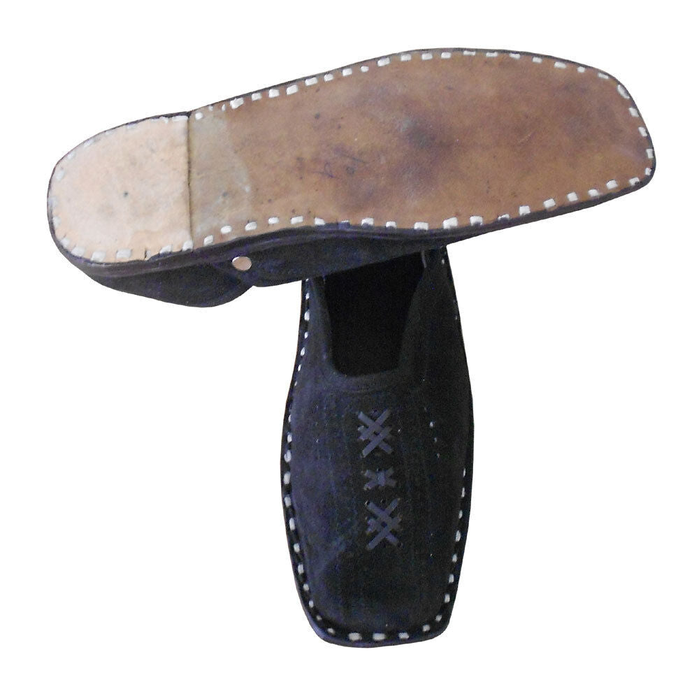 Men Shoes Indian Handmade Black Jutties Leather Mojaries Groom Khussa Flip-Flops US 8