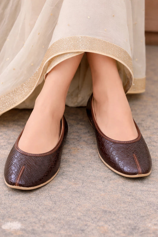 Handmade Bridal Jutti Brown Ethnic Flats