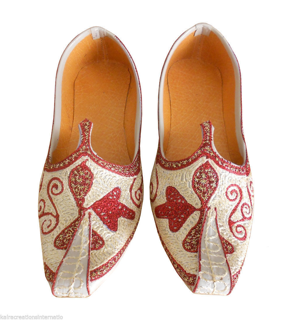 Men Shoes Wedding Leather Mojaries Multicolor Khussa Indian Handmade Jutties Flip-Flops Flat US 6