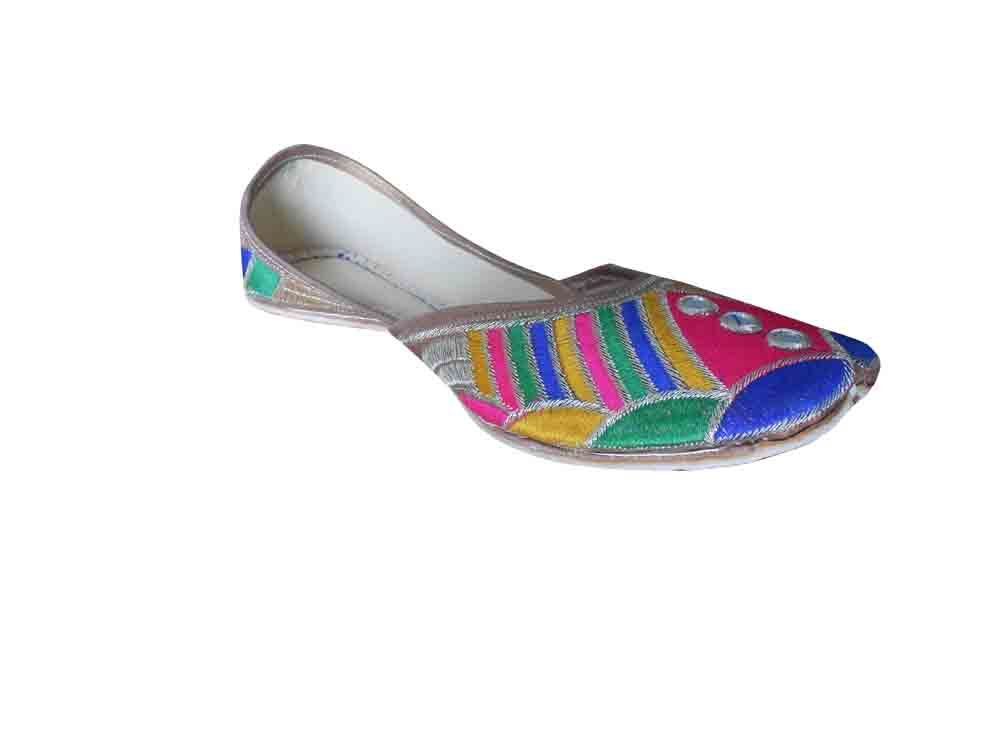 Women Shoes Indian Punjabi Mojaries Handmade Wedding Khussa Leather Jutties Flip-Flops 5.5-8.5