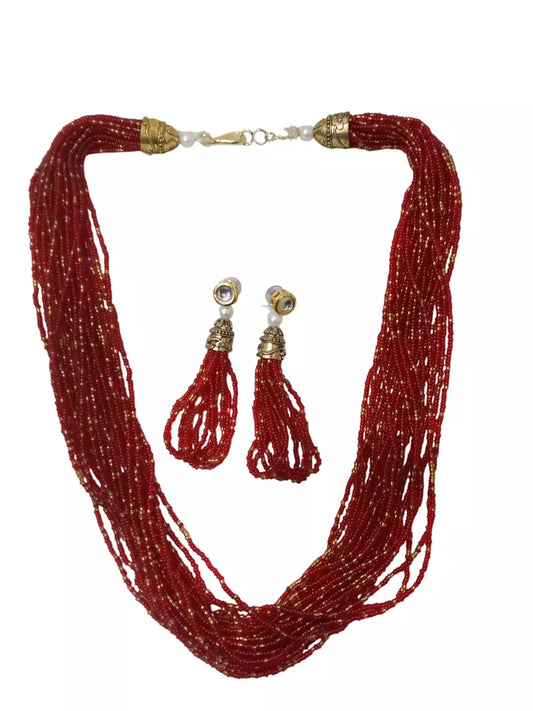 Women Gold Tone Wedding Pearls Necklace & Earring Set For Women