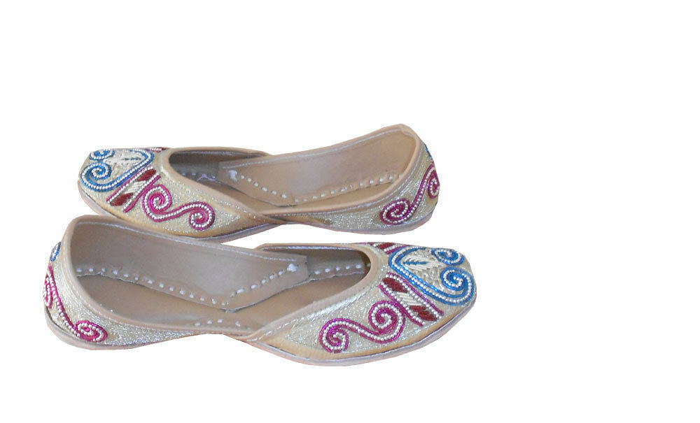 By Kalra Creations Women Shoes Traditional Handmade Jutties Leather Wedding Khussa Loafers Gold Mojaries Flip-Flops Flat US 6/8