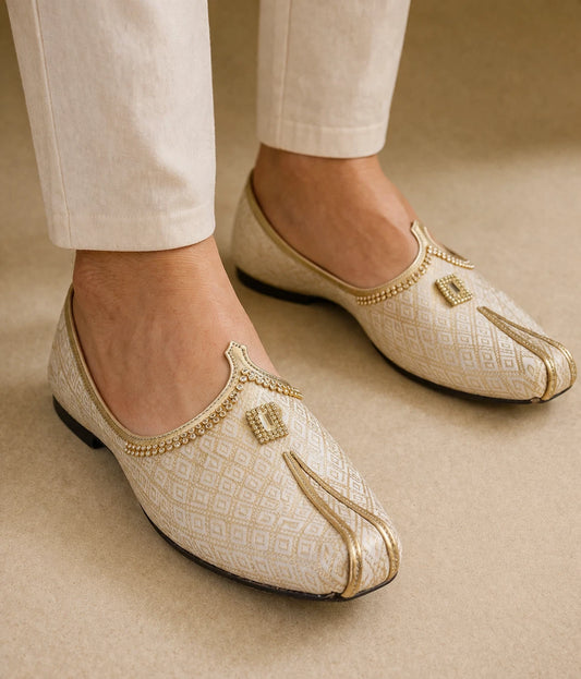 Cream Groom Mojari Shoes Handmade Sherwani Jutti