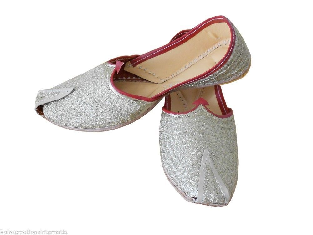Men Shoes Handmade Traditional Cream Leather Mojaries Wedding Loafers Cream Jutties Flip-Flops Flat US 8