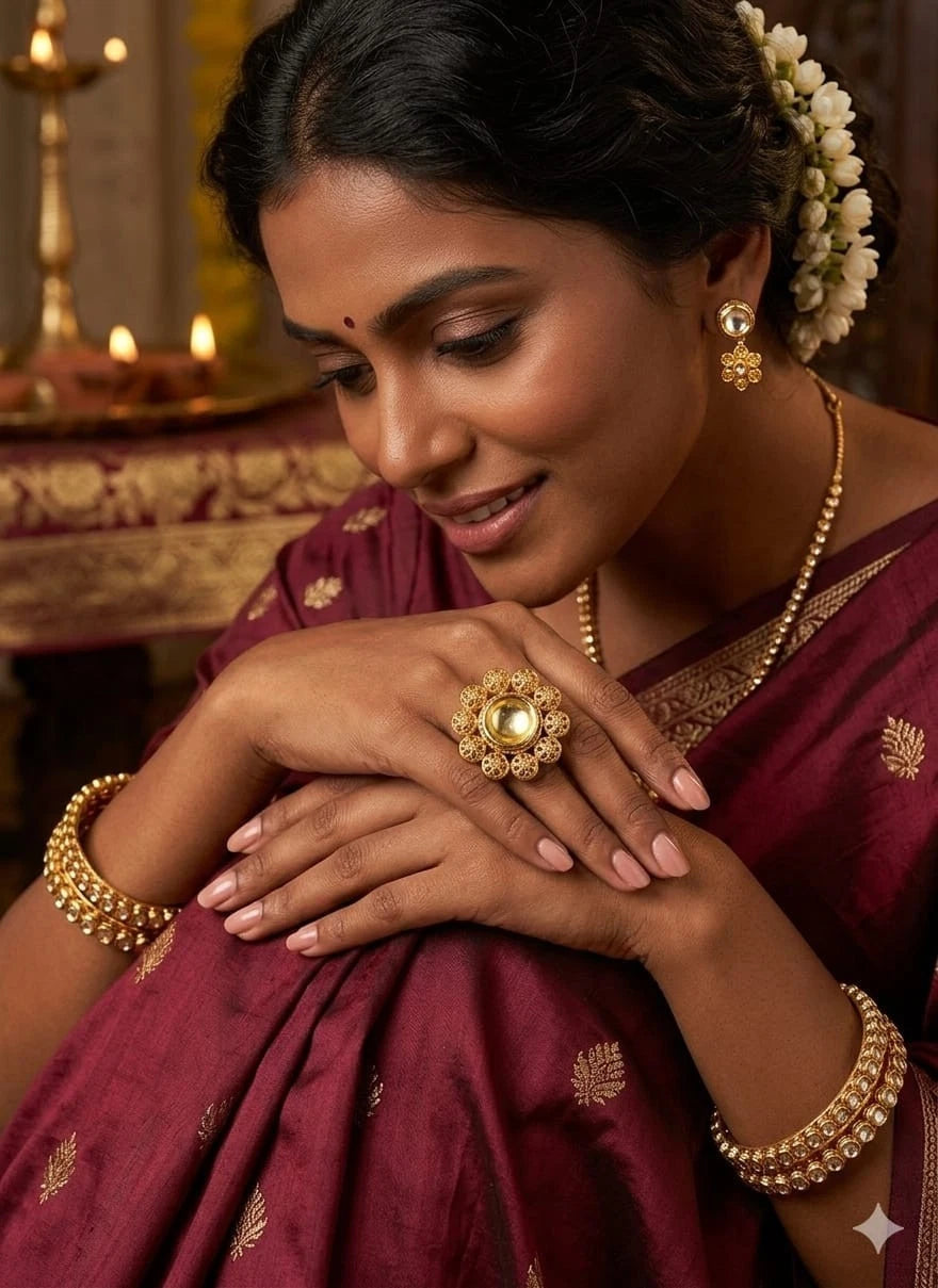 Traditional Polki Ring for Women Adjustable Kundan Fashion Jewellery