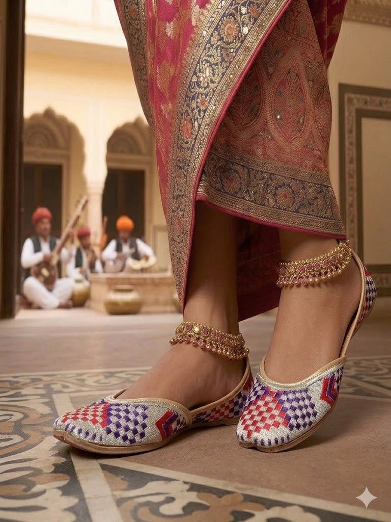 Traditional Indian Jutti for Women Multicolor Embroidery