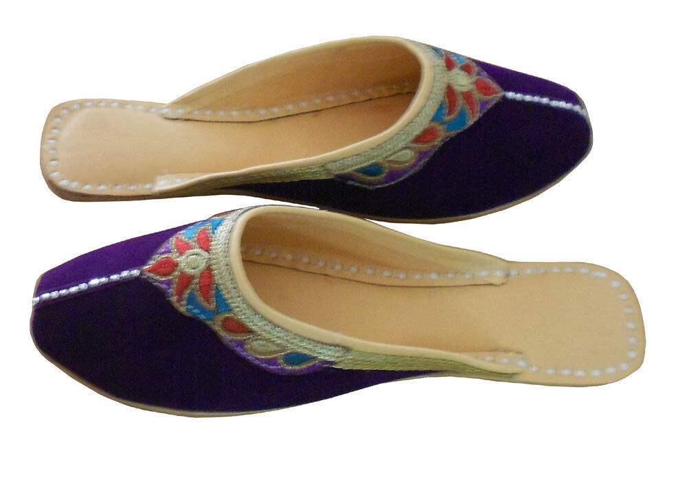Women Slippers Traditional Handmade Indian Leather Purple Clogs Flat US 6-9