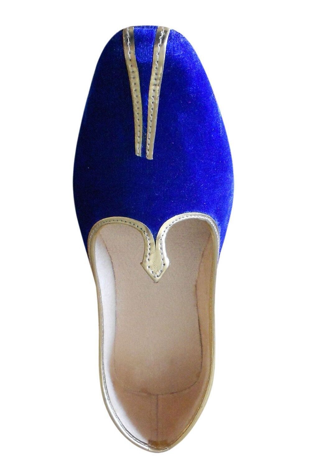Men Shoes Sherwani Mojaries Indian Jutties Groom Blue Khussa Loafers & Slip Ons Flip-Flops Flat US 6-10
