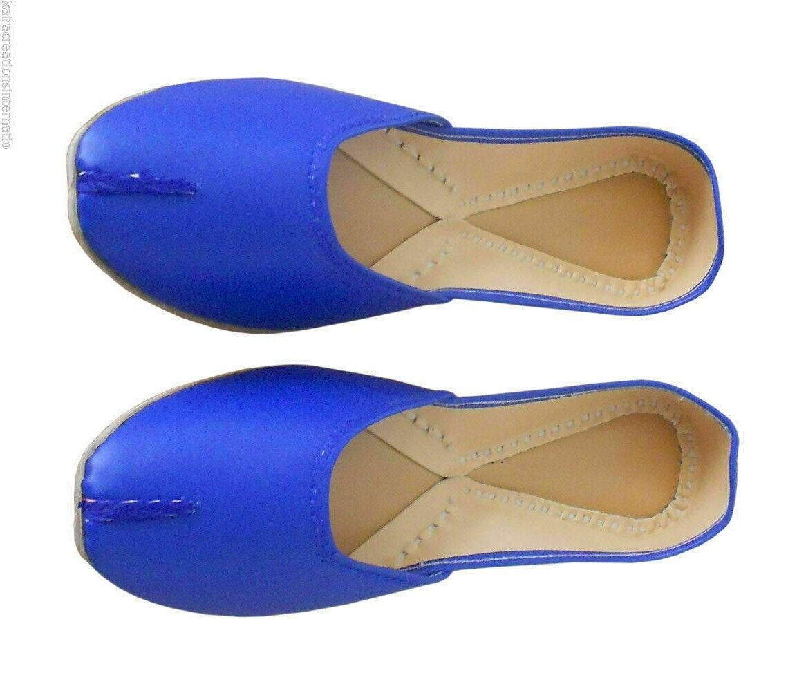 Women Shoes Casual Leather Blue Jutties Indian Handmade Mojaries Flip-Flops Flat US 9.5-12