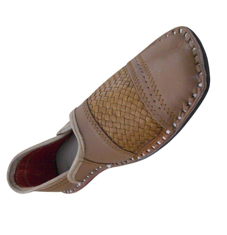 Men Shoes Leather Mojaries Handmade Leather Brown Indian Jutties Flip-Flops US 9-11