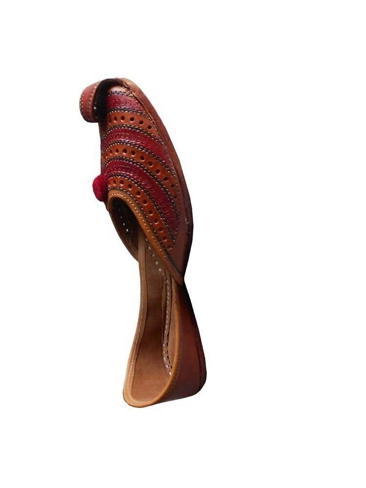Women Shoes Casual Leather Jutties Indian Mojaries Brown Wedding Khussa Flip-Flop US 4.5-7.5