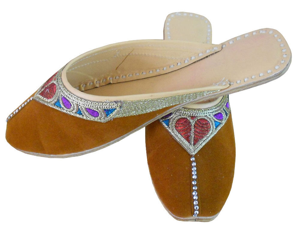 Women Clogs Slippers Traditional Jutties Indian Brown Handmade Mojaries Flip-Flops Flat US 6-10