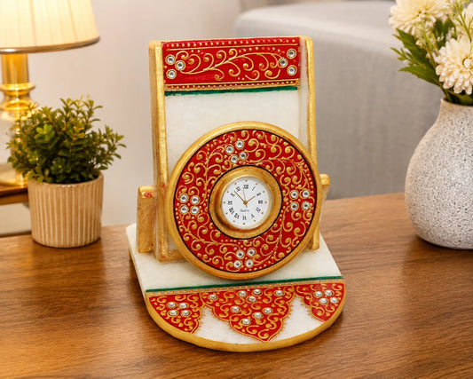 Indian Handmade Casual Home Decor Marble Handicraft Mobile Stand With Clock