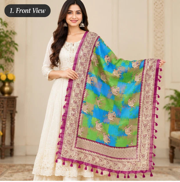 Wedding Dupatta Multicolor for Women Phulkari Bridal Silk