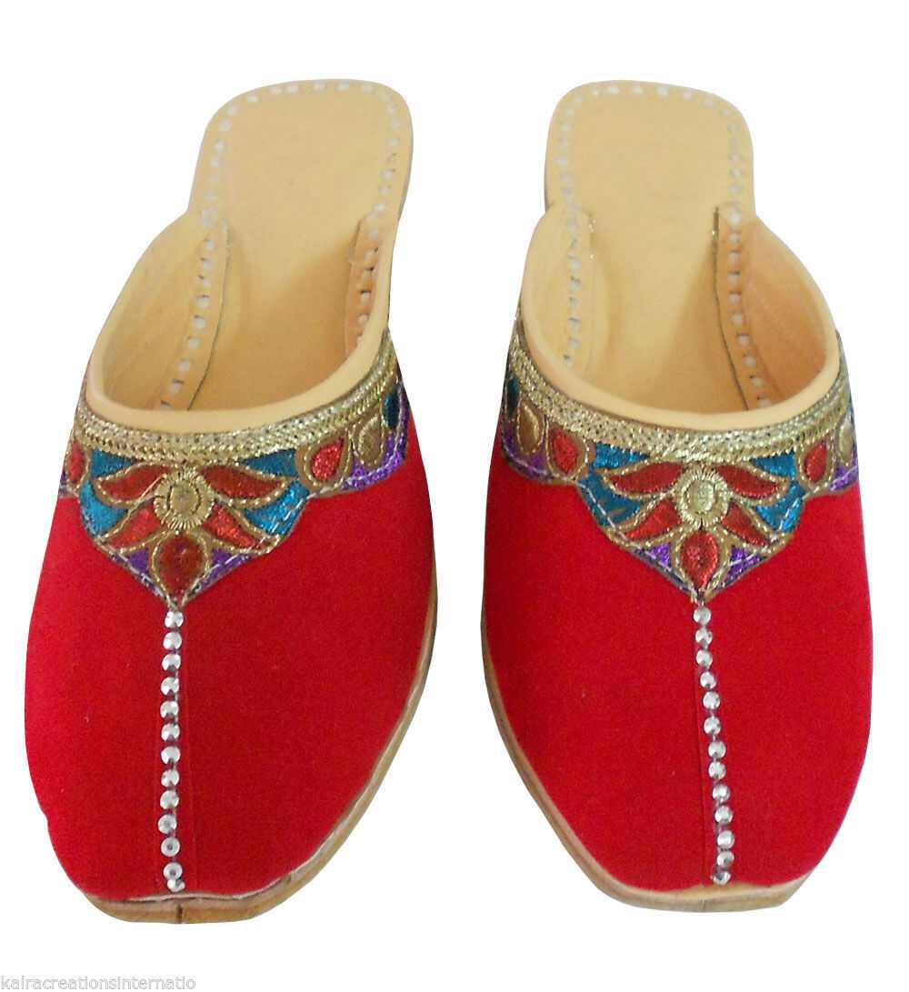 Women Slippers Indian Handmade Mojaries Traditional Clogs Red Open Jutties Flip-Flops Flat US 10
