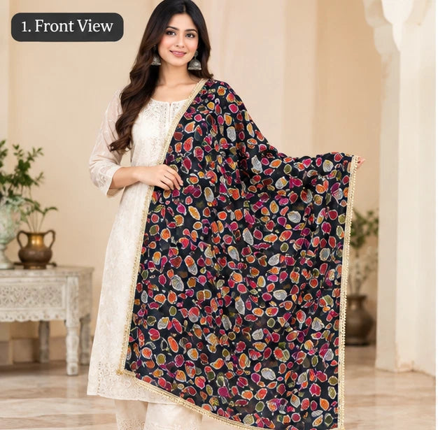 Wedding Multicolor Dupatta for Women Phulkari Bridal Silk