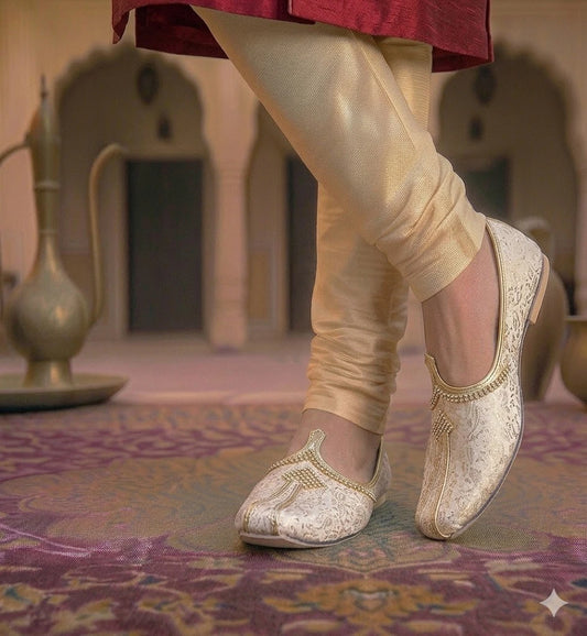 Cream Groom Mojari Shoes Handmade Sherwani Jutti