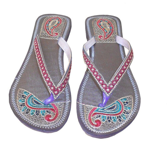 By Kalra Creations Women Slippers Indian Handmade Mojaries Traditional Leather Slipper Flip-Flops Flat Open US 6