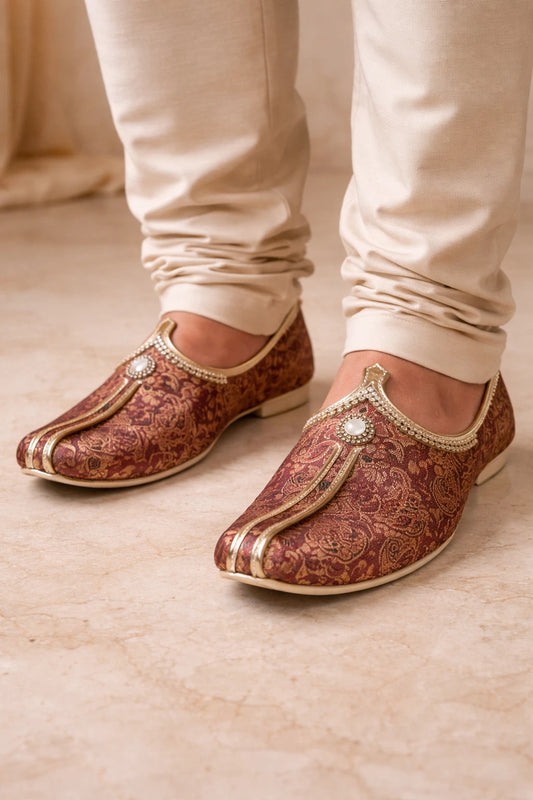 Men Shoes Mojaries Wedding Loafers Maroon Synthetic Slip Ons