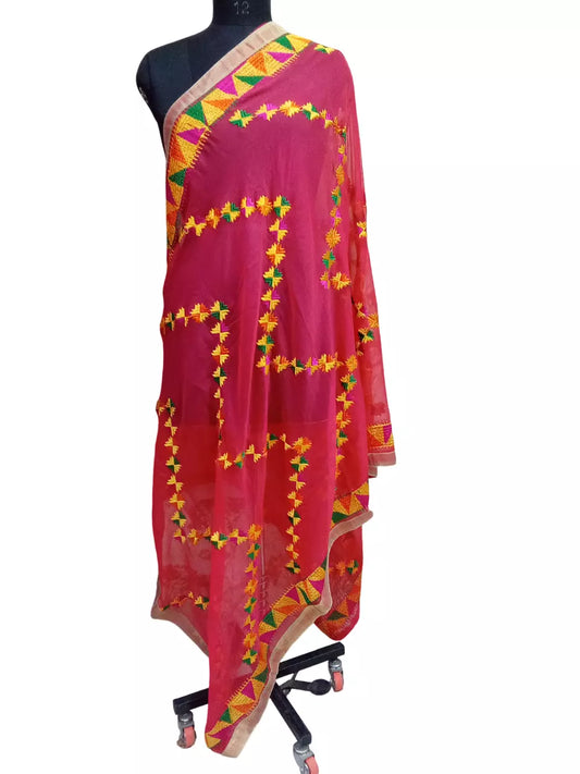 Indian Dupatta With Gotta Lace Women Handmade Bollywood Punjabi Phulkari