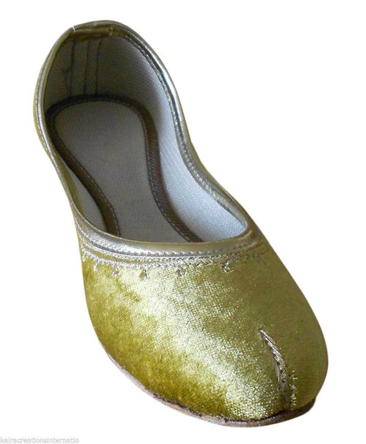By Kalra Creations Women Shoes Leather Indian Mojaries Traditional Gold Handmade Jutties Flip-Flops Flat US 5-10