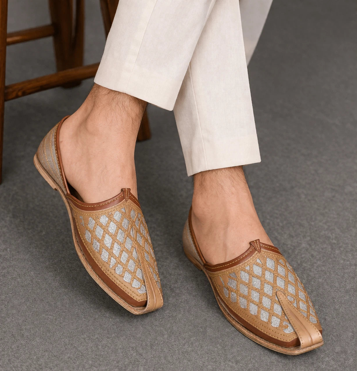 Handmade Ethnic Shoes for Men Brown Leather Mojari