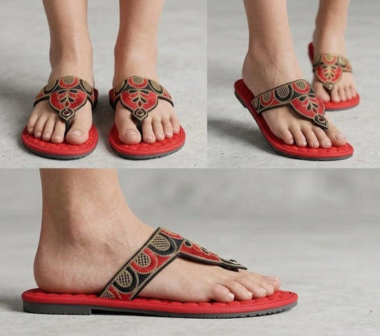 Women Handmade Bridal Red Ethnic Flats Slippers